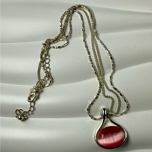 Cat's Eye Pink Pendant Necklace - Women's Silver Tone Jewelry